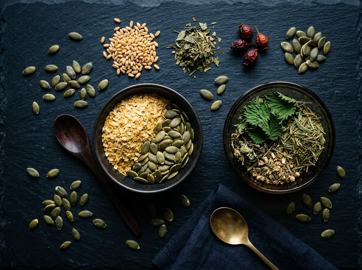 Natuurlijke ingrediënten pompoenzaad en kruiden voor saw palmetto voedingssupplement mannen